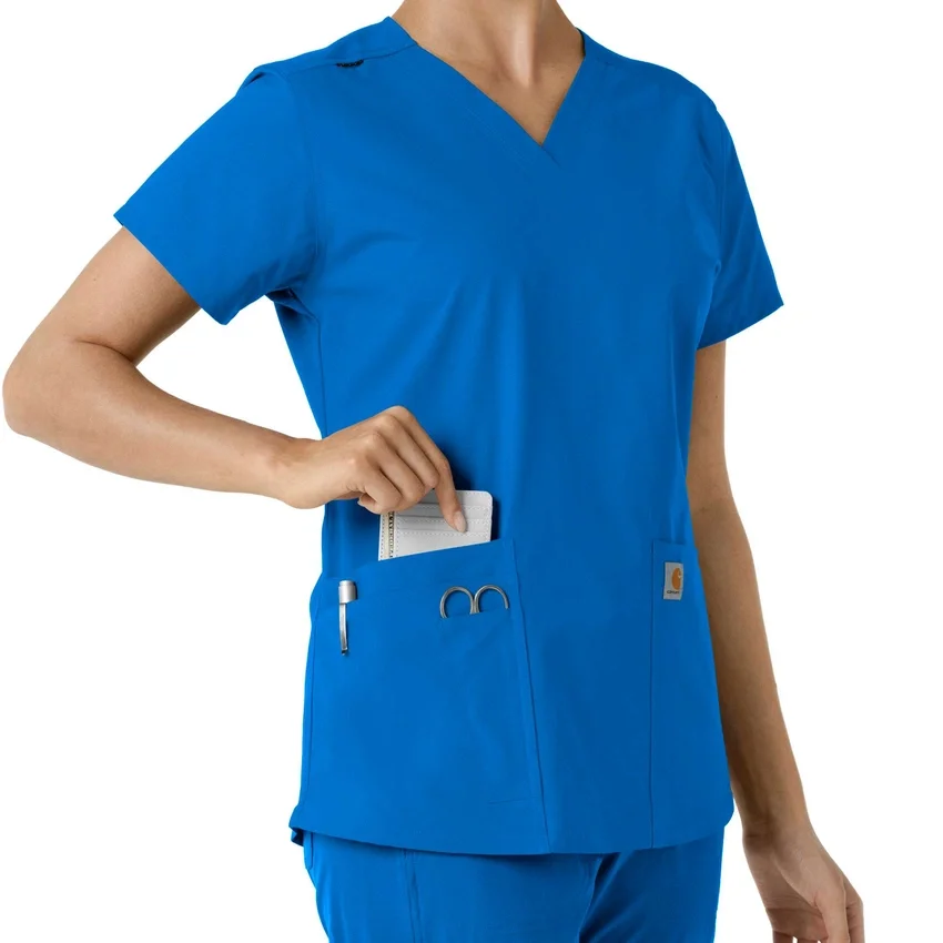 Blusa médica feminina Force Essentials com decote em V e painéis de malha