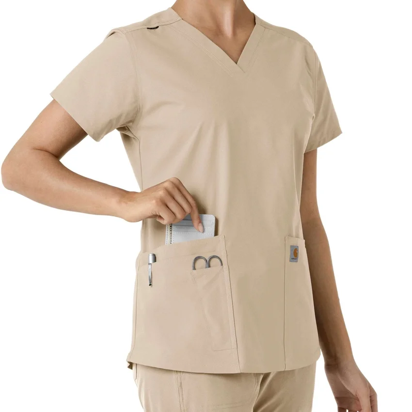 Blusa médica feminina Force Essentials com decote em V e painéis de malha