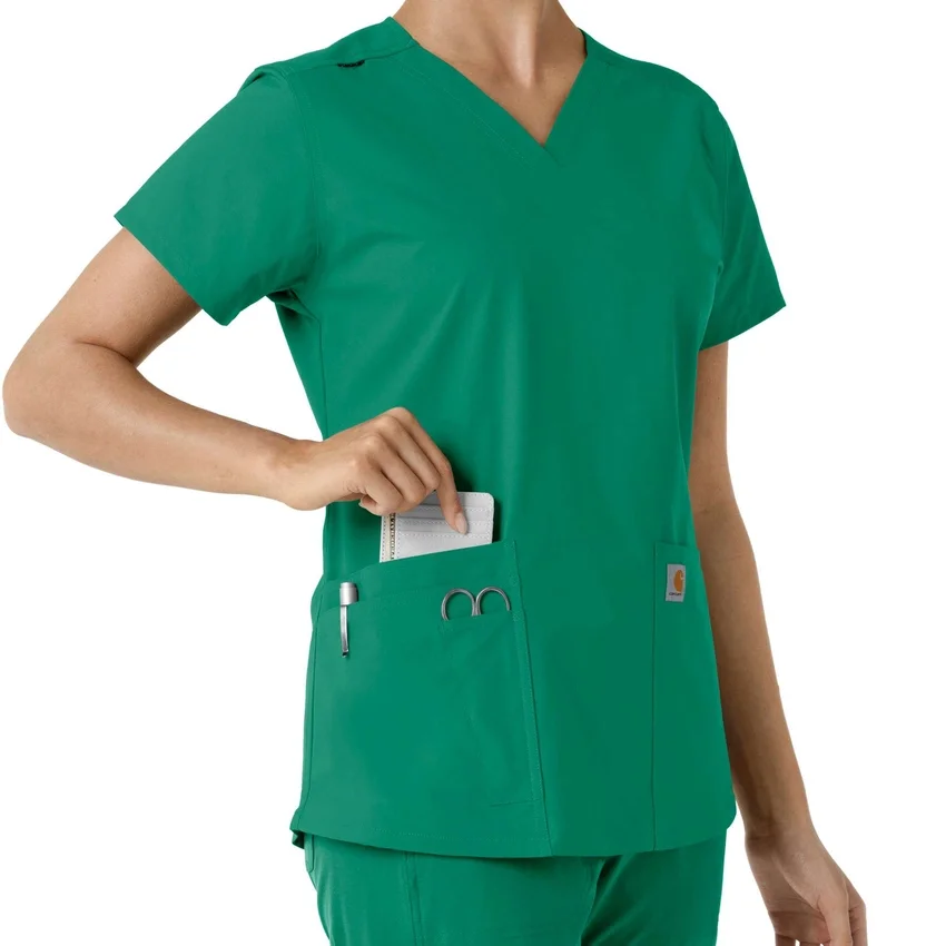 Blusa médica feminina Force Essentials com decote em V e painéis de malha