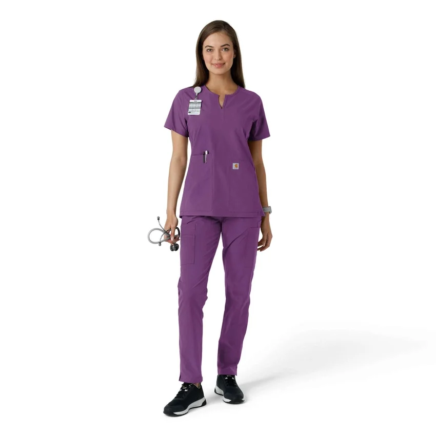 Blusa médica feminina Force Essentials com decote em V e painéis em malha