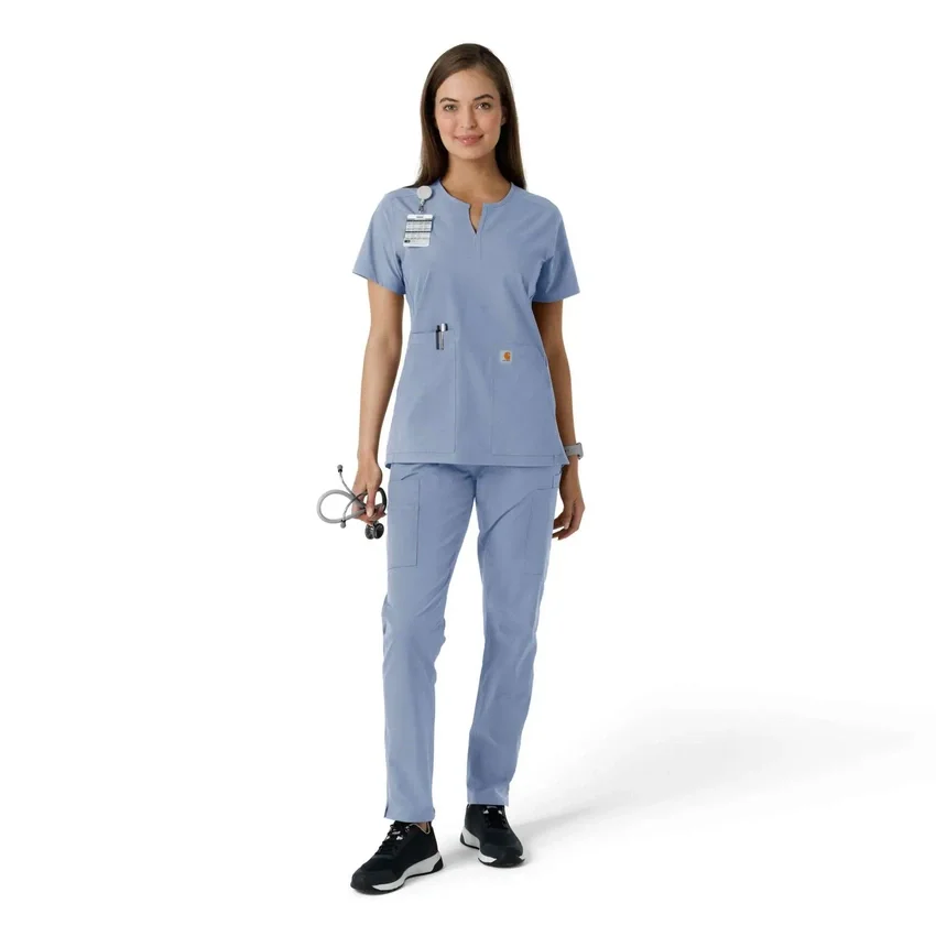 Blusa médica feminina Force Essentials com decote em V e painéis em malha