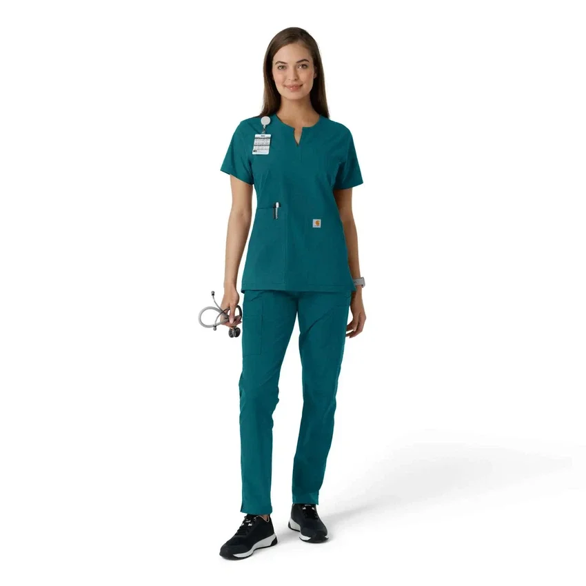 Blusa médica feminina Force Essentials com decote em V e painéis em malha