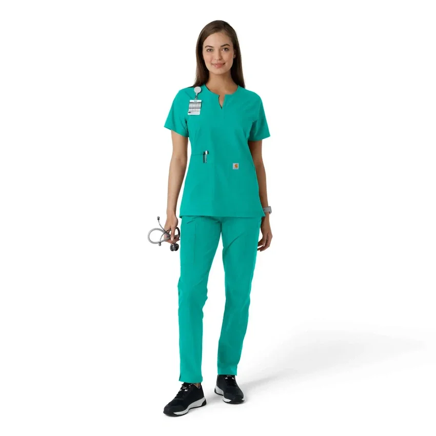 Blusa médica feminina Force Essentials com decote em V e painéis em malha