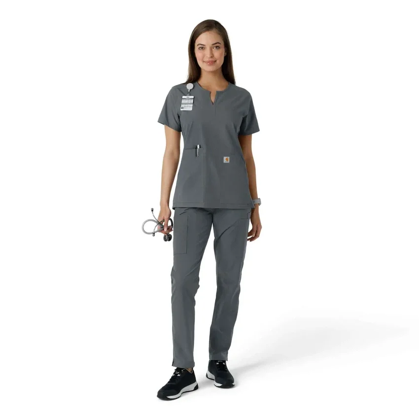 Blusa médica feminina Force Essentials com decote em V e painéis em malha
