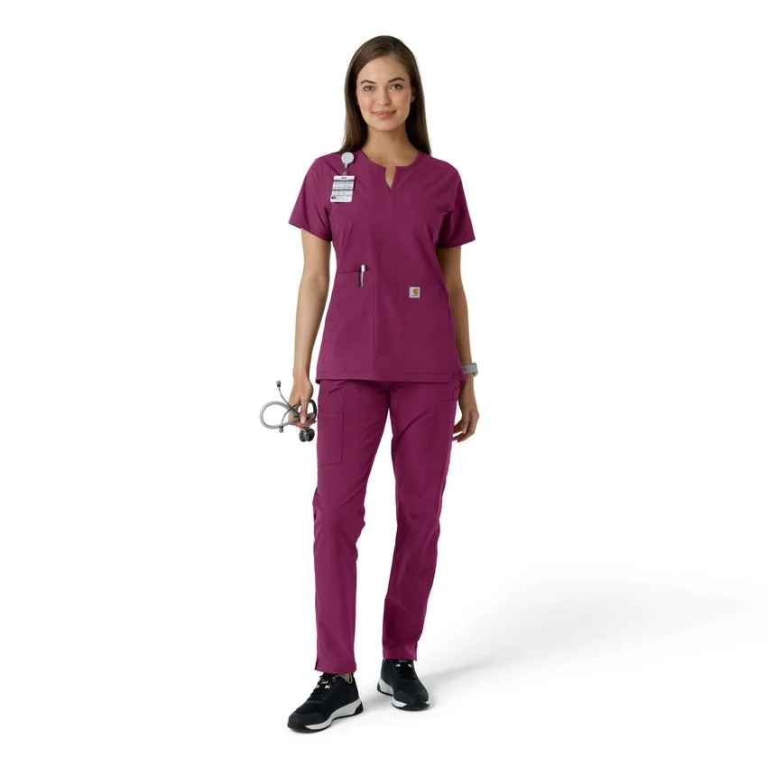 Blusa médica feminina Force Essentials com decote em V e painéis em malha