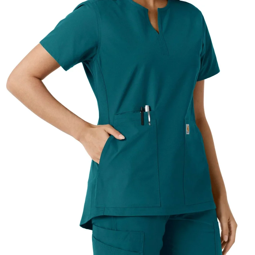 Blusa médica feminina Force Essentials com decote em V e painéis em malha