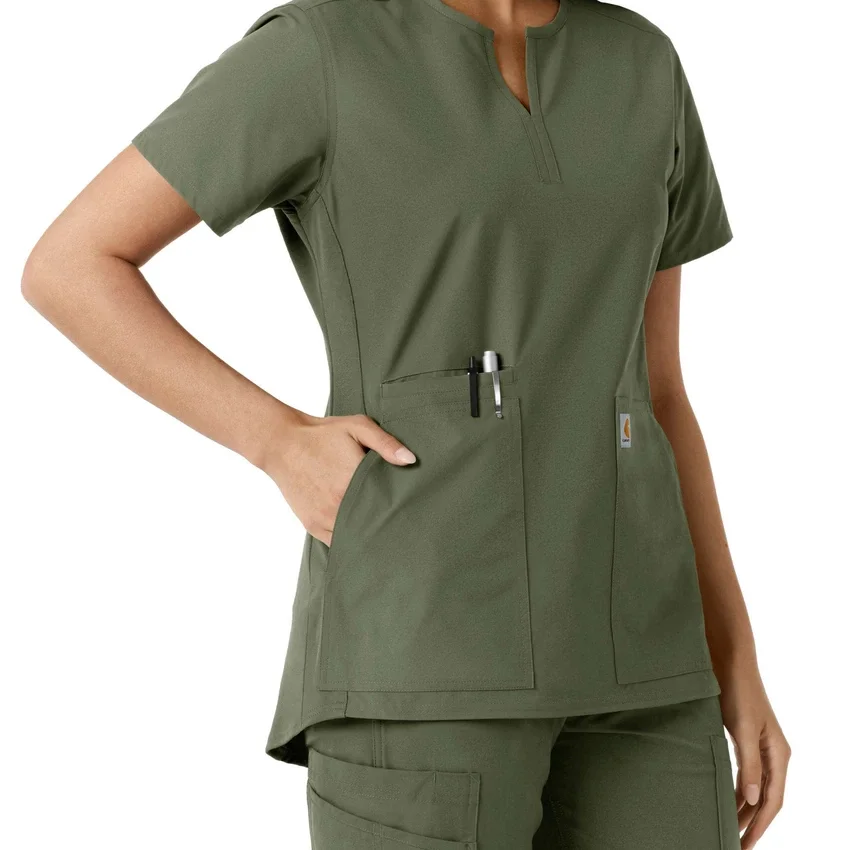 Blusa médica feminina Force Essentials com decote em V e painéis em malha