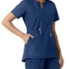 Blusa médica feminina Force Essentials com decote em V e painéis em malha