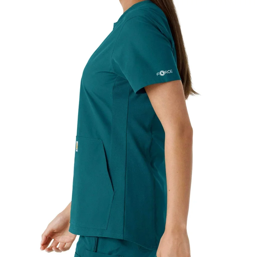 Blusa médica feminina Force Essentials com decote em V e painéis em malha