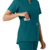 Blusa médica feminina Force Essentials com decote em V e painéis em malha