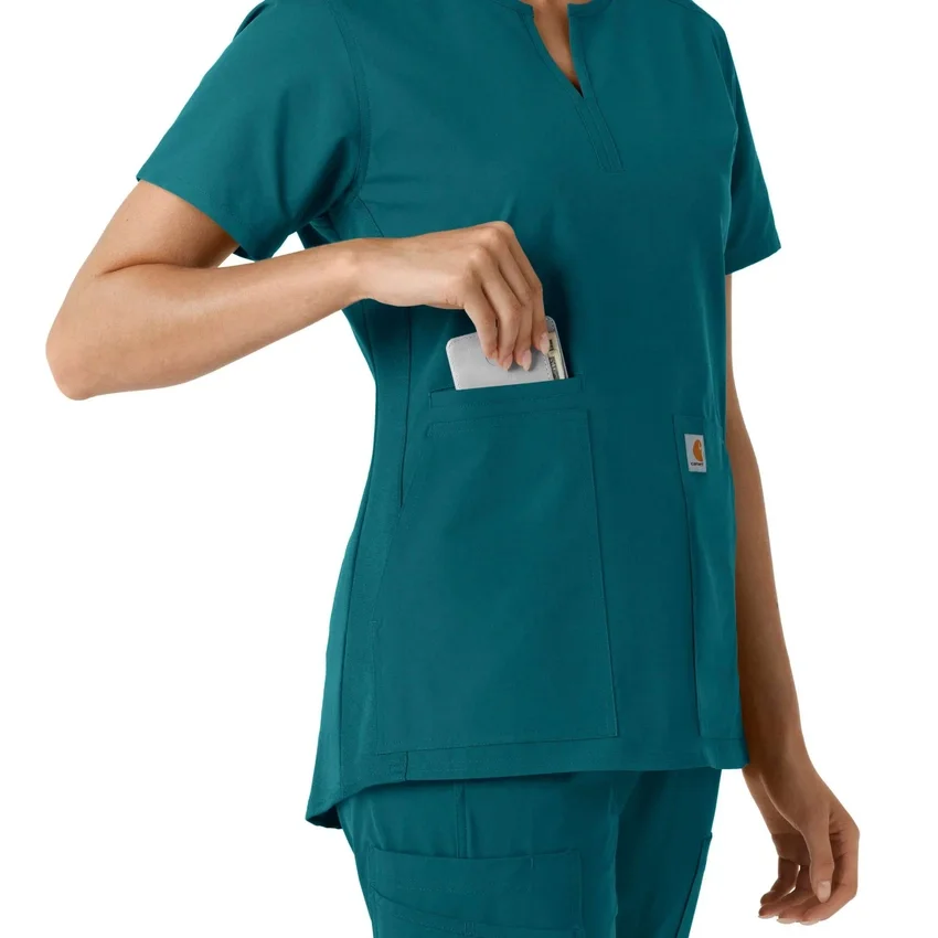 Blusa médica feminina Force Essentials com decote em V e painéis em malha