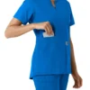 Blusa médica feminina Force Essentials com decote em V e painéis em malha