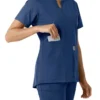 Blusa médica feminina Force Essentials com decote em V e painéis em malha
