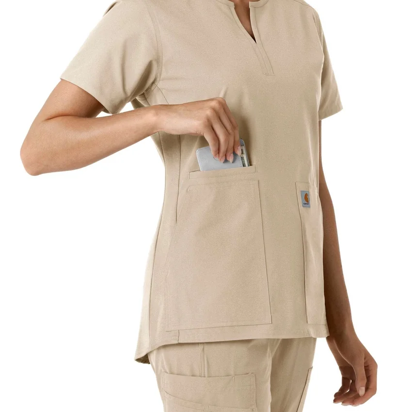 Blusa médica feminina Force Essentials com decote em V e painéis em malha