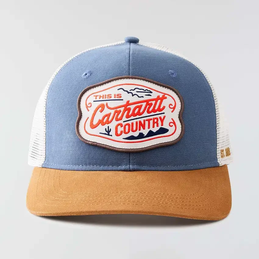 Boné Trucker com Parte Traseira em Malha de Lona e Gráfico Country