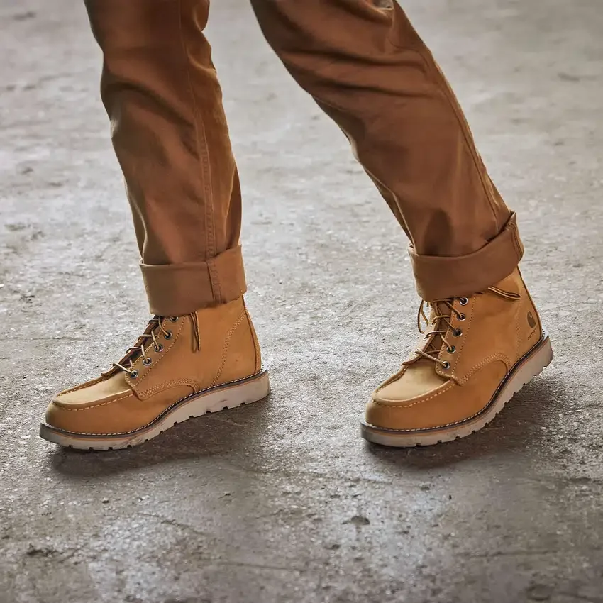 Bota de trabalho feminina impermeável de 6" com biqueira de aço e salto em cunha