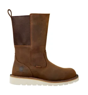 Bota Wellington com biqueira de aço, impermeável, de 10" e com salto em cunha, para mulher
