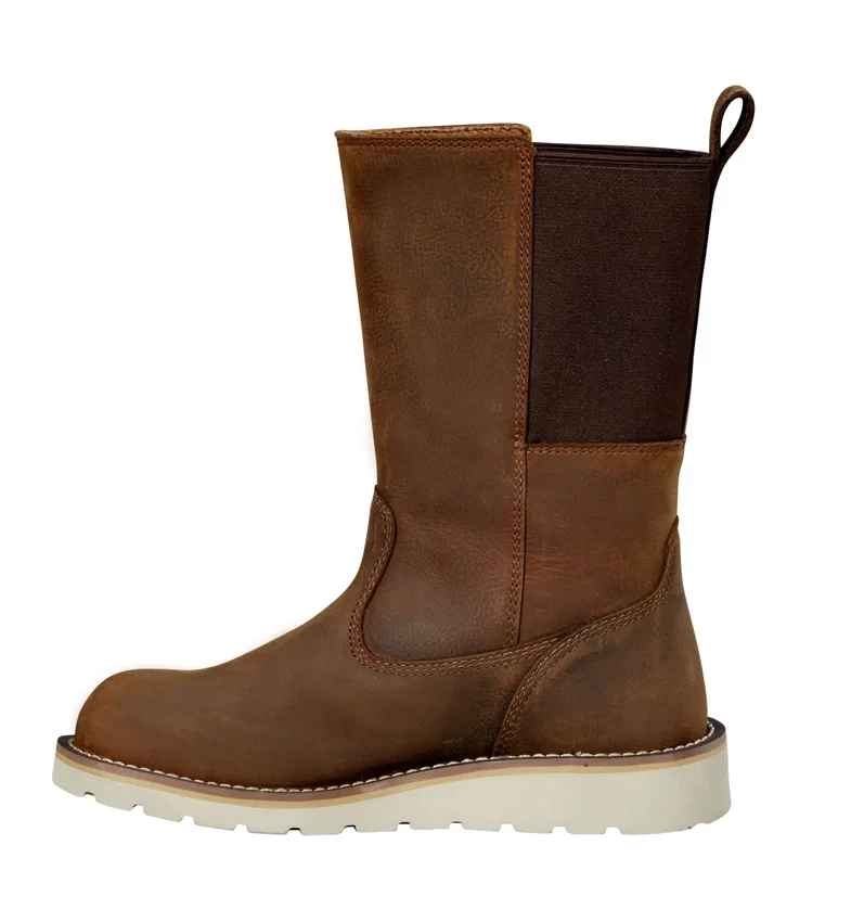 Bota Wellington com biqueira de aço, impermeável, de 10" e com salto em cunha, para mulher