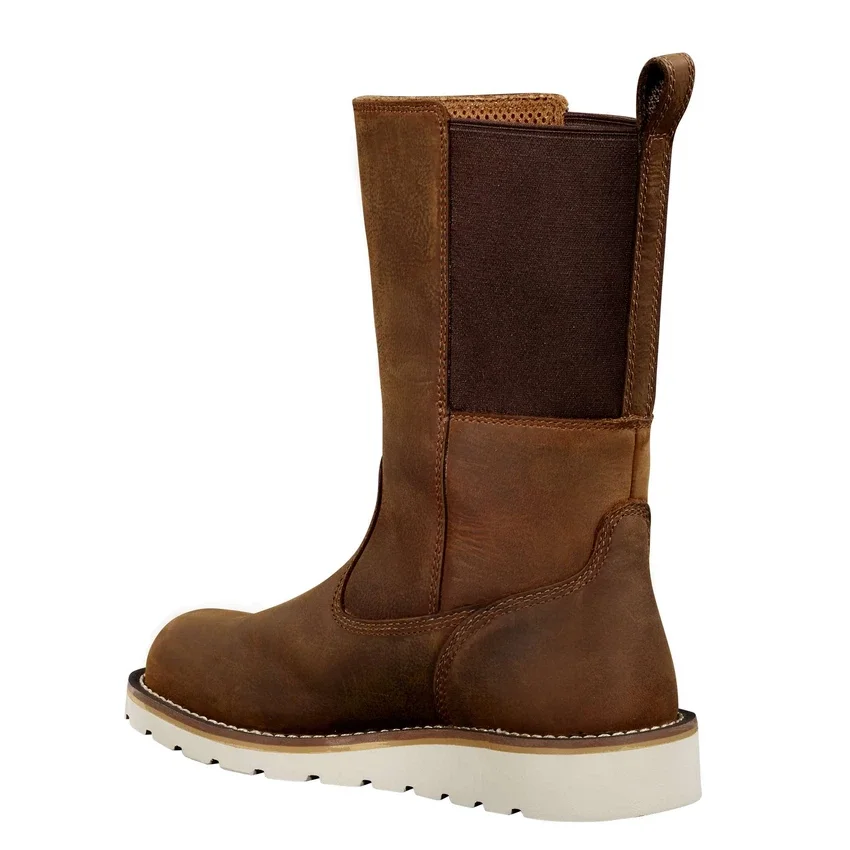 Bota Wellington com biqueira de aço, impermeável, de 10" e com salto em cunha, para mulher