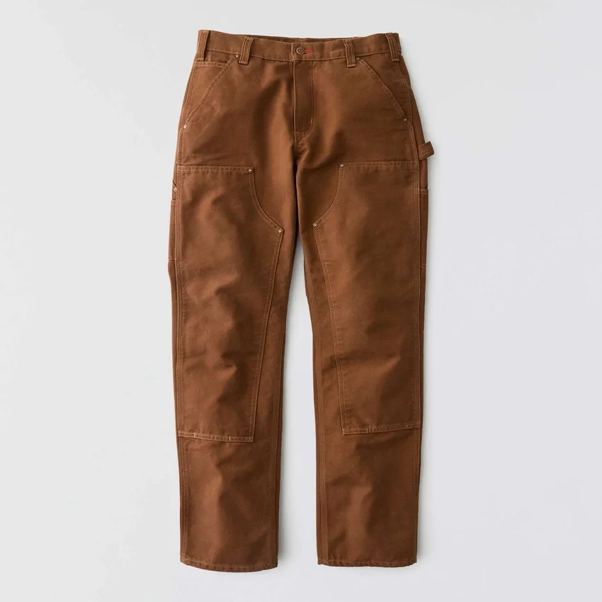 Calças de carpinteiro para homem da série Crafted, de corte largo e perna reta, em tecido de algodão, com joelhos reforçados