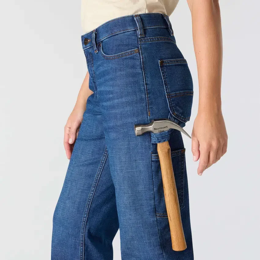 Calças de ganga de trabalho elásticas de cintura média «Carpenter» para mulher