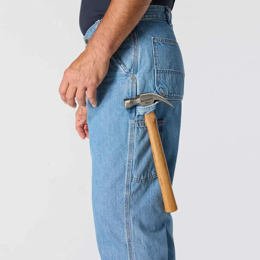 Calças de ganga de trabalho largas e de corte reto para homem