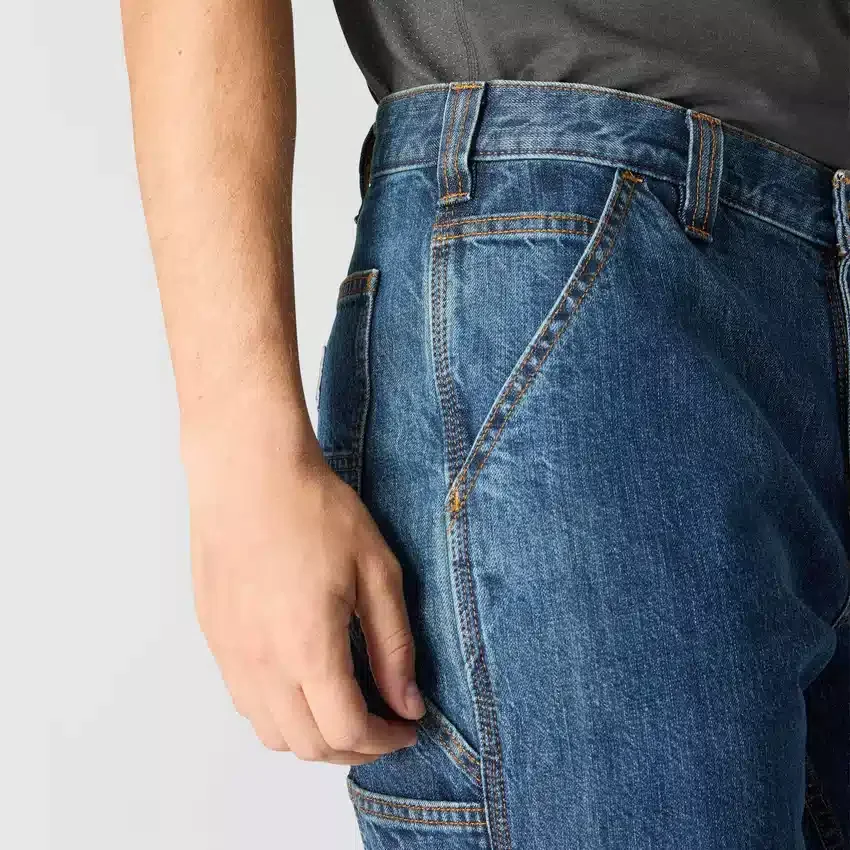 Calças de ganga de trabalho largas e de corte reto para homem