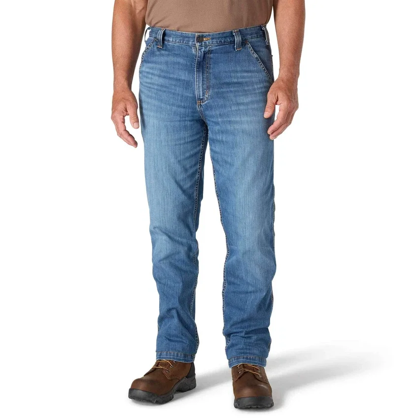 Calças de ganga de trabalho masculinas, de corte reto e descontraído, com tecido Rugged Flex