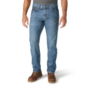 Calças de ganga de trabalho masculinas, de corte reto e descontraído, com tecido Rugged Flex