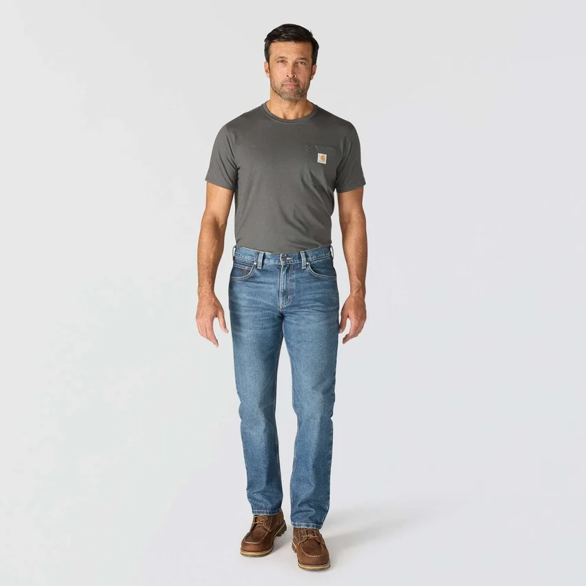 Calças de ganga de trabalho masculinas, de corte reto e descontraído, com tecido Rugged Flex