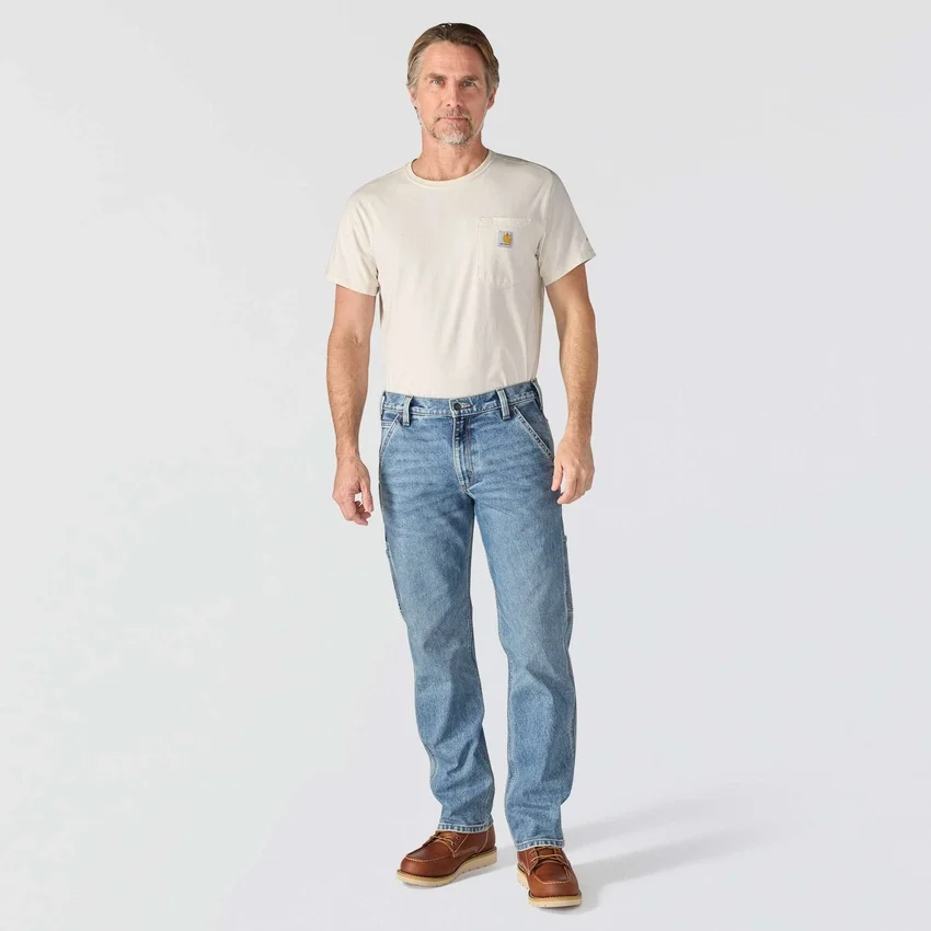 Calças de ganga de trabalho masculinas, de corte reto e descontraído, com tecido Rugged Flex
