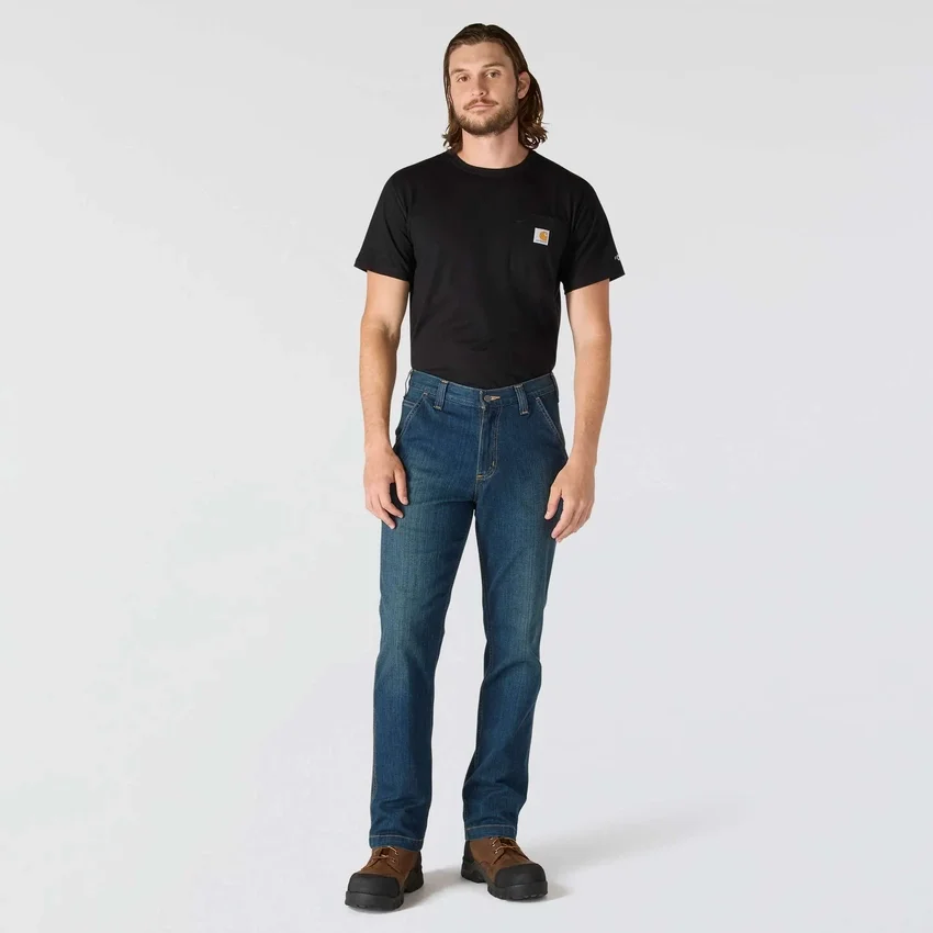 Calças de ganga de trabalho masculinas, de corte reto e descontraído, com tecido Rugged Flex