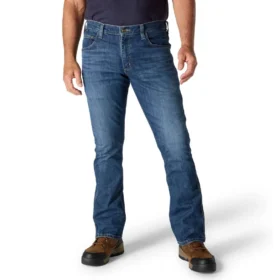 Calças de ganga de trabalho para homem, corte relaxado, boca de botão, Rugged Flex, resistentes ao fogo