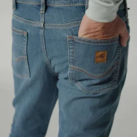 Calças de ganga de trabalho para homem, corte relaxado, boca de botão, Rugged Flex, resistentes ao fogo