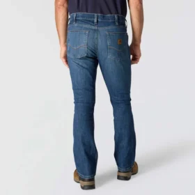 Calças de ganga de trabalho para homem, corte relaxado, boca de botão, Rugged Flex, resistentes ao fogo