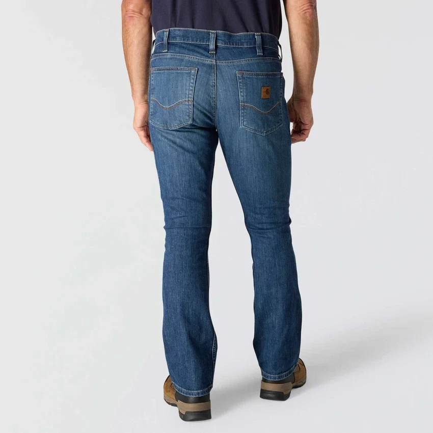 Calças de ganga de trabalho para homem, corte relaxado, boca de botão, Rugged Flex, resistentes ao fogo