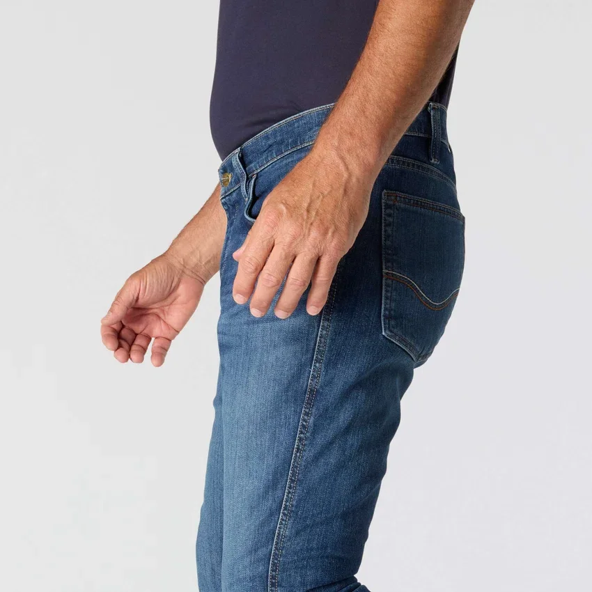 Calças de ganga de trabalho para homem, corte relaxado, boca de botão, Rugged Flex, resistentes ao fogo