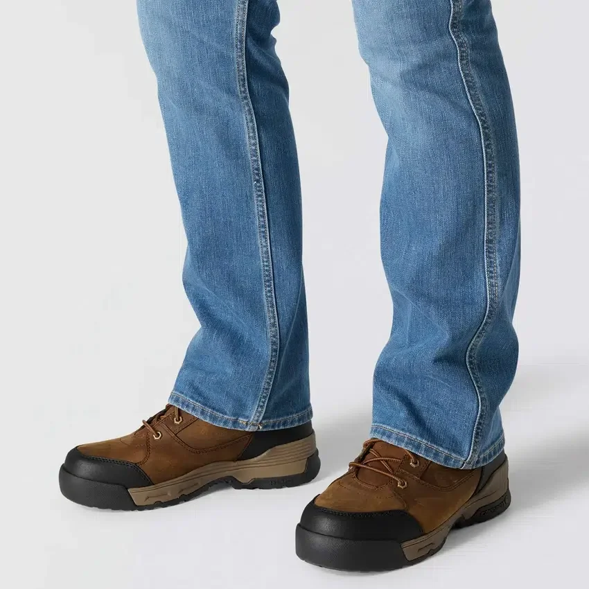 Calças de ganga de trabalho para homem, corte relaxado, boca de botão, Rugged Flex, resistentes ao fogo