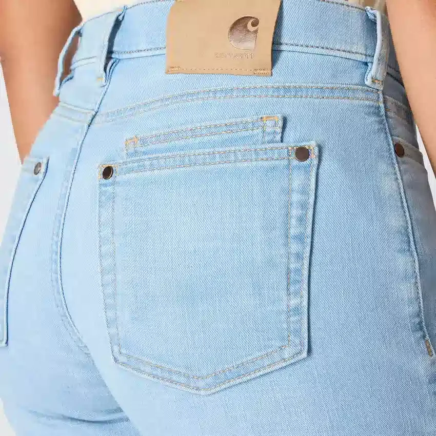 Calças de ganga elásticas Essential de cintura média e perna reta para mulher