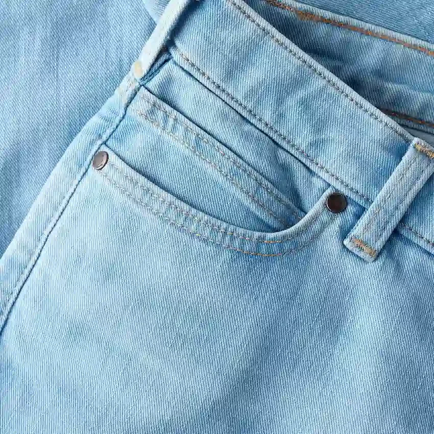 Calças de ganga elásticas Essential de cintura média e perna reta para mulher