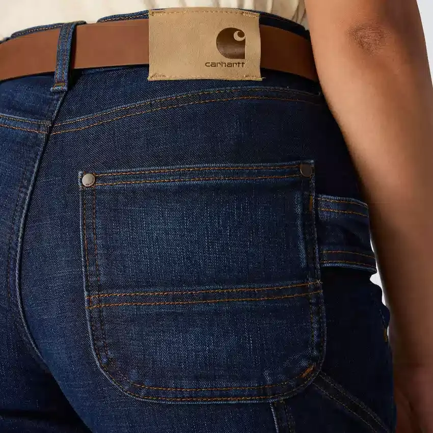 Calças de ganga femininas Carpenter de cintura média com forro polar