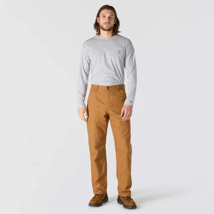 Calças de trabalho masculinas carhartt B111, de corte reto e largo, em tecido de algodão lavado, com forro