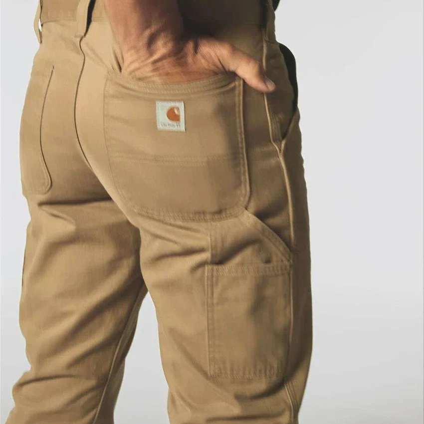 Calças de trabalho masculinas carhartt B324 em sarja, corte reto e descontraído