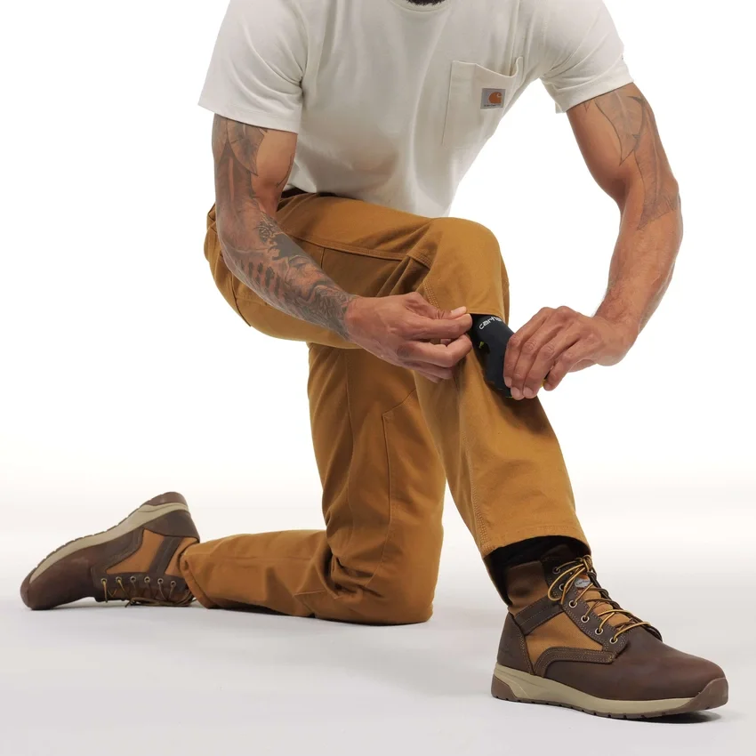 Calças de trabalho masculinas de corte reto descontraído, em tecido Rugged Flex Duck, com joelhos duplos
