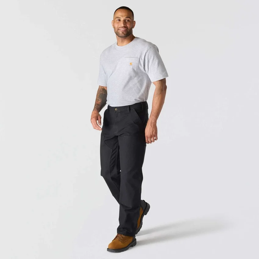 Calças de trabalho masculinas de corte reto descontraído, em tecido Rugged Flex Duck, com joelhos duplos