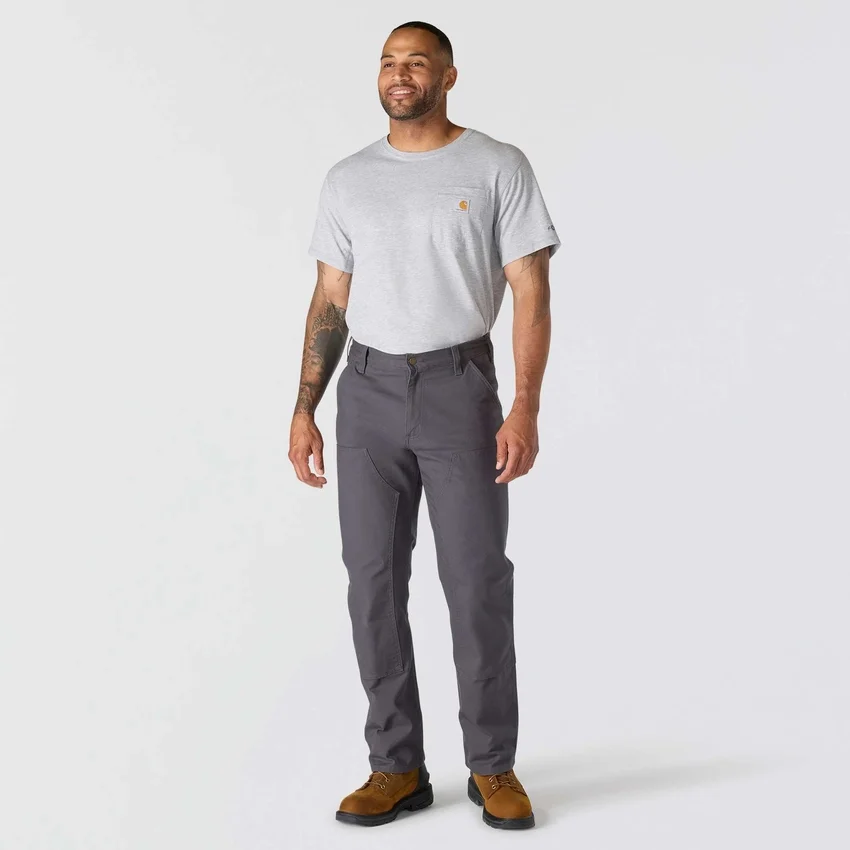 Calças de trabalho masculinas de corte reto descontraído, em tecido Rugged Flex Duck, com joelhos duplos