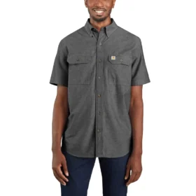 Camisa de chambray com manguitos curtos e corte largo Fort para homem - Camisas de trabalho para homem