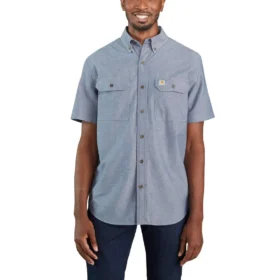 Camisa de chambray com manguitos curtos e corte largo Fort para homem - Camisas de trabalho para homem