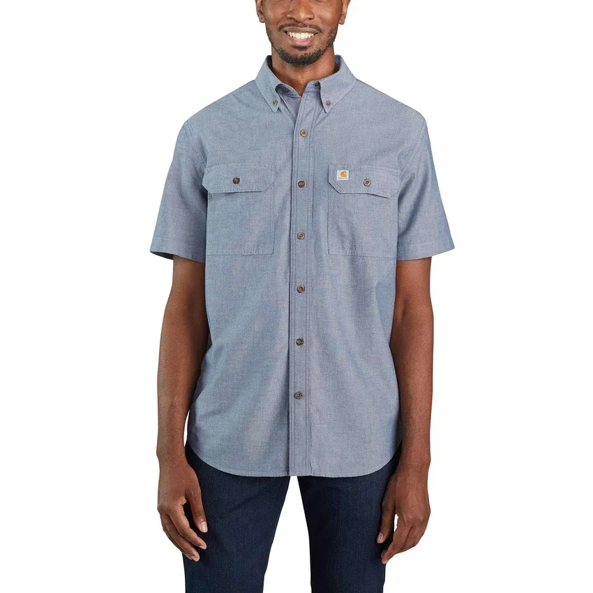 Camisa de chambray com manguitos curtos e corte largo Fort para homem - Camisas de trabalho para homem