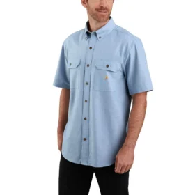 Camisa de chambray com manguitos curtos e corte largo Fort para homem - Camisas de trabalho para homem